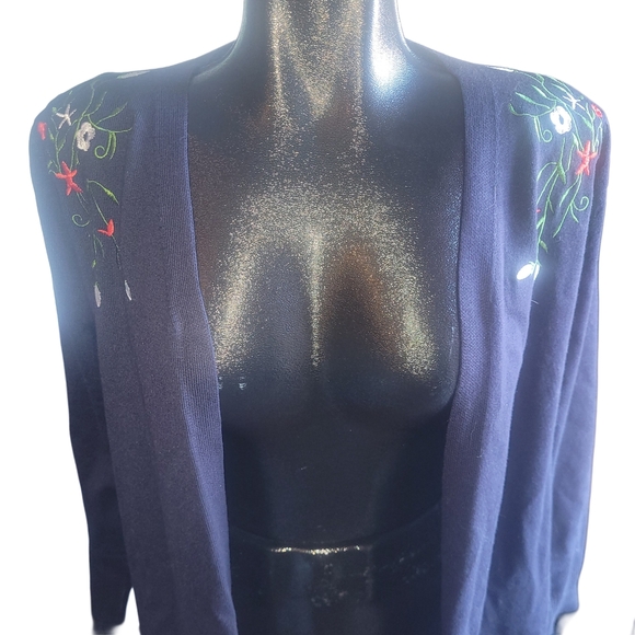 Esperanza Embroidered Navy Open Cardigan S - Picture 2 of 7